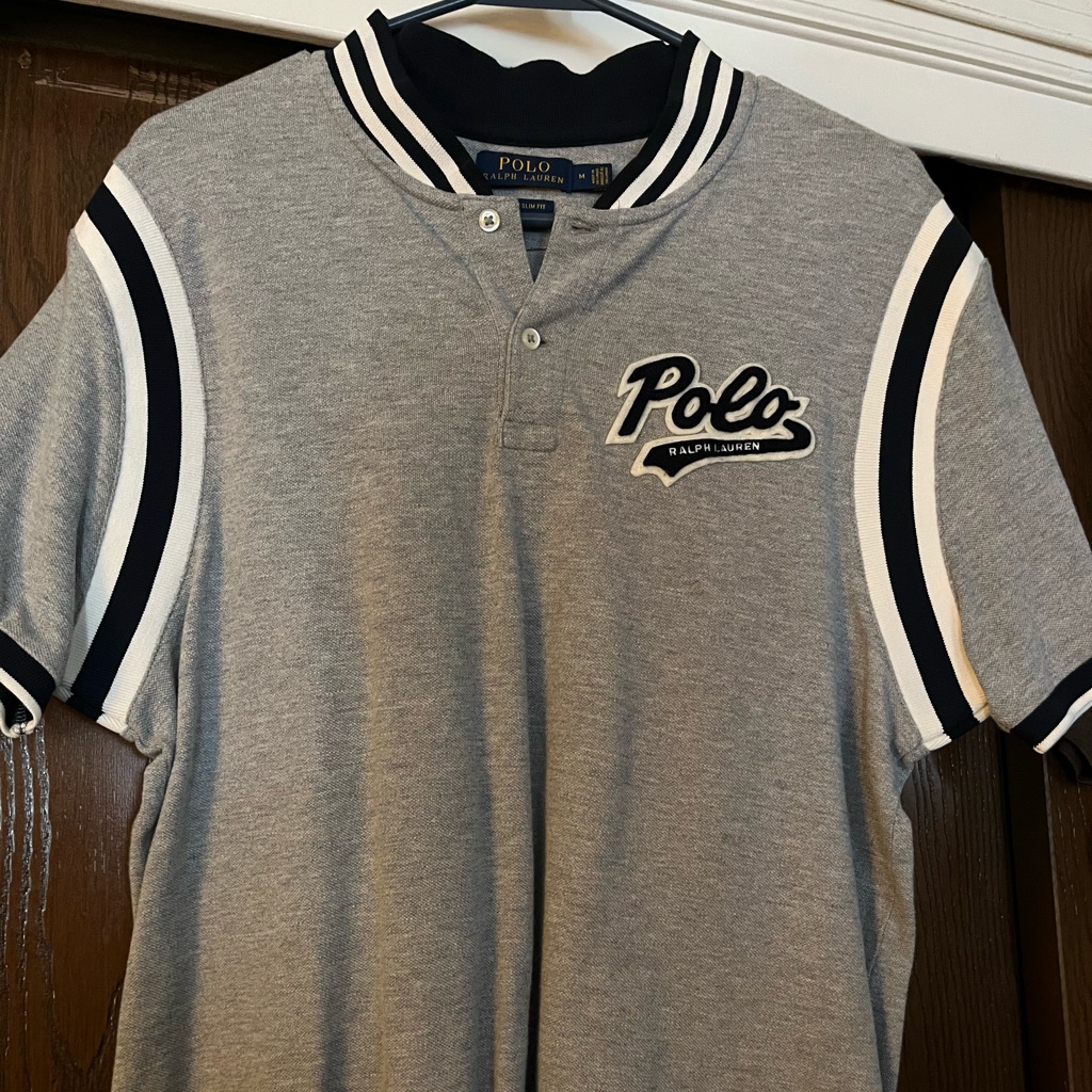 Polo Logo Script Button Shirt Euc
